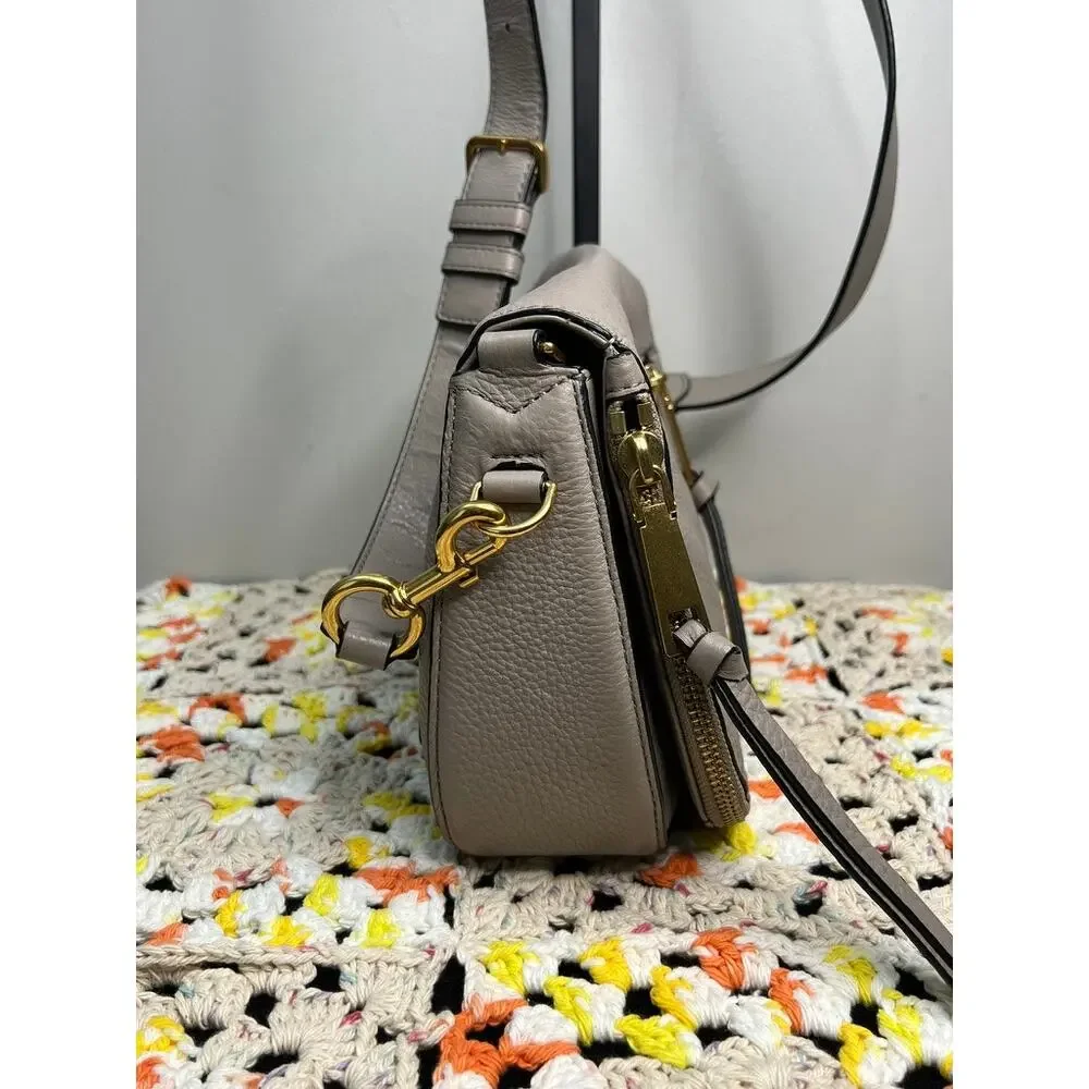 Marc Jacobs Recruit Nomad Pebbled Leather Saddle Crossbody Bag Taupe Gray